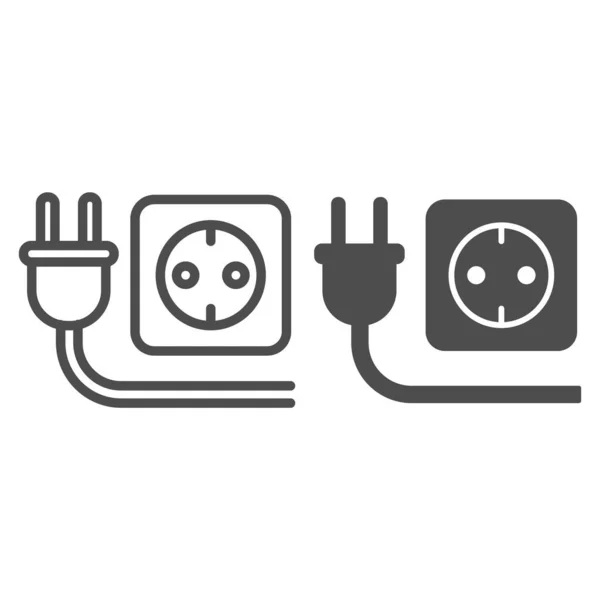 Plug and socket line and solid icon, technology concept, electricity sign on white background, Electric plug with socket icon in outline style for mobile concept, web design. Vector graphics. — Stock Vector