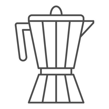 Kahve makinesi, ince çizgi ikonu, mutfak aletleri konsepti, beyaz arka planda kahve demliği tabelası, mobil konsept ve web tasarımı için ana hatlı Geyser kahve makinesi ikonu. Vektör grafikleri.