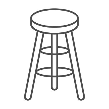 Bar taburesi, ince çizgi ikonu, mutfak mobilyası konsepti, beyaz arka planda bar sandalyesi tabelası, mobil konsept ve web tasarımı için ana hatlı sandalye ikonu. Vektör grafikleri.