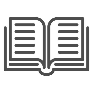 Açık kitap satırı simgesi, eğitim kavramı, beyaz arkaplan, Not Defteri veya mobil konsept ve web tasarımı için taslak biçimli ders kitabı simgesi. Vektör grafikleri.