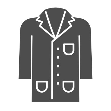 Tıbbi giysi katı ikonu, bilim ve tıp konsepti, beyaz arka planda laboratuvar üniforması işareti, hastane personeli ve mobil web için glyph tarzı araştırma giysisi ikonu. Vektör grafikleri.