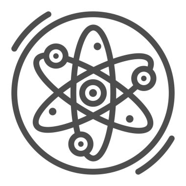 Bilim çizgisi ikonu, eğitim, araştırma ve bilim konsepti, beyaz arka planda atom işareti, mobil konsept ve web tasarımı için ana hatlı Atomik Yörünge sembolü. Vektör grafikleri.