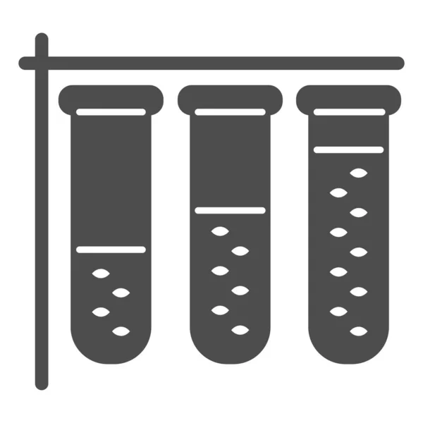 Test buizen met vloeistoffen vaste pictogram, Chemisch onderzoek en wetenschap concept, laboratorium apparatuur teken op witte achtergrond, Laboratorium reageerbuizen pictogram in glyph stijl mobiel. vectorgrafieken. — Stockvector