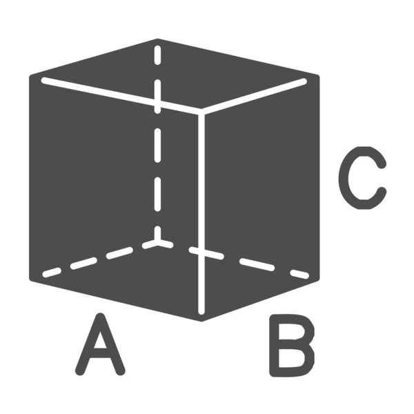 Kub med signerade sidor solid ikon, geometri koncept, Geometrisk transparent figur tecken på vit bakgrund, isometrisk kub form med fyrkantiga sidor och tecken ikon i glyf. Vektorgrafik. — Stock vektor