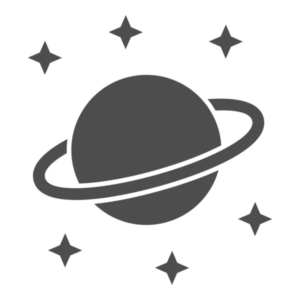 Pictograma solidă a planetei Saturn, conceptul spațial, Planeta și stelele semnează pe fundal alb, Saturn cu pictograma sistemului de inele planetare în stil glif pentru conceptul mobil și designul web. Grafica vectoriala . — Vector de stoc