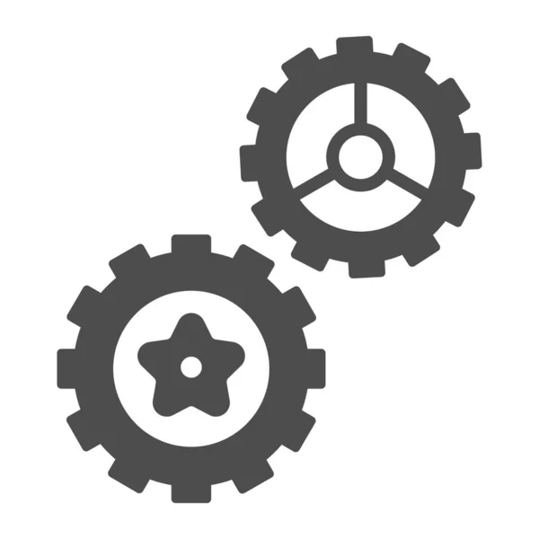 Rotierende Gänge solides Symbol, Technologiekonzept, Zahnradmechanik Zeichen auf weißem Hintergrund, zwei Zahnräder Symbol im Glyph-Stil für mobiles Konzept und Web-Design. Vektorgrafik. — Stockvektor