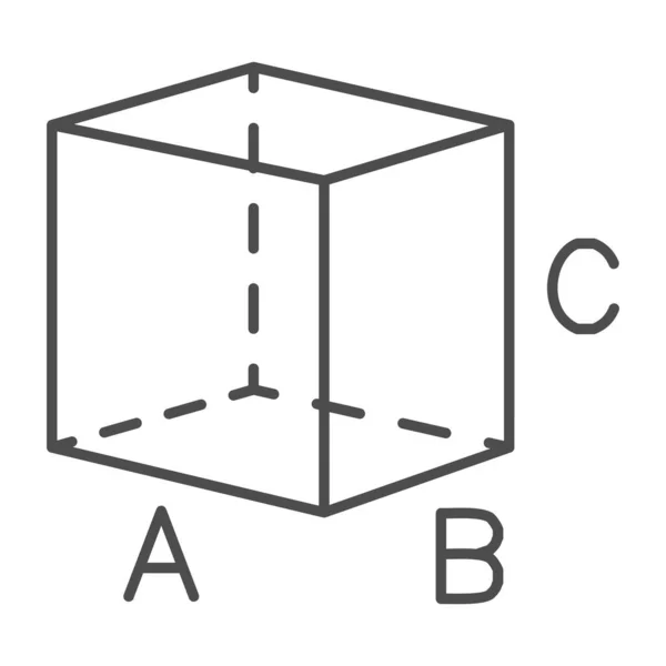 Kub med signerade sidor tunn linje ikon, geometri koncept, Geometrisk transparent figur tecken på vit bakgrund, isometrisk kub form med fyrkantiga sidor och tecken ikon i kontur. Vektorgrafik. — Stock vektor