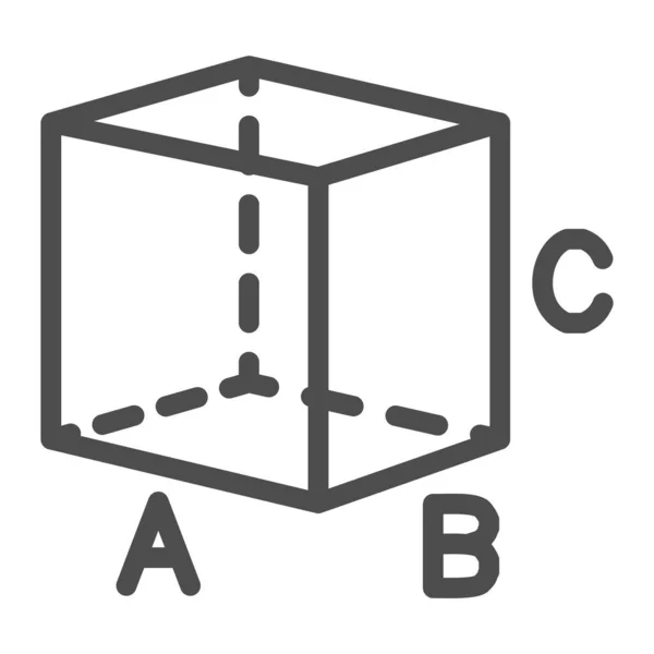 Kub med signerade sidor linje ikon, geometri koncept, Geometrisk transparent figur tecken på vit bakgrund, isometrisk kub form med fyrkantiga sidor och tecken ikon i kontur. Vektorgrafik. — Stock vektor