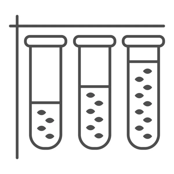 Tubes à essai avec icône de ligne mince de liquides, concept de recherche chimique et de science, panneau d'équipement de laboratoire sur fond blanc, icône de tubes à essai de laboratoire dans le style contour mobile. Graphiques vectoriels. — Image vectorielle