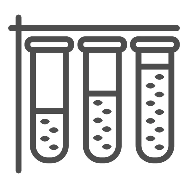 Testbuizen met vloeistoflijn icoon, Chemisch onderzoek en wetenschap concept, laboratorium apparatuur teken op witte achtergrond, Laboratorium reageerbuizen icoon in outline stijl mobiel. vectorgrafieken. — Stockvector