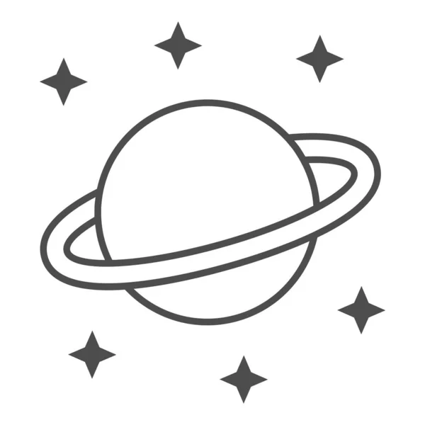 Ікона тонкої лінії Сатурна, космічна концепція, планети і зірки позначають на білому тлі, Сатурн з іконою планетарної системи в контурному стилі для мобільного концепту і веб-дизайну. Векторна графіка. — стоковий вектор