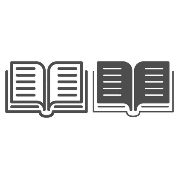 Ligne de livre ouvert et icône solide, concept d'éducation, panneau de lecture sur fond blanc, Notebook ou icône de manuel dans le style de contour pour concept mobile et web design. Graphiques vectoriels. — Image vectorielle