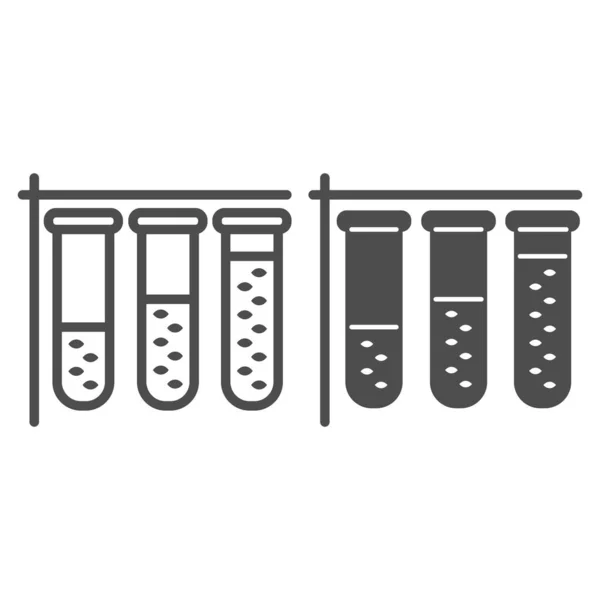 液体ラインと固体アイコンを用いた試験管、化学研究と科学の概念、白い背景に実験室機器のサイン、アウトラインスタイルのモバイルでの実験室の試験管のアイコン。ベクトルグラフィックス. — ストックベクタ