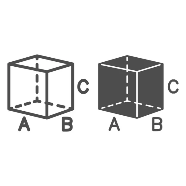Kub med signerade sidor linje och solid ikon, geometri koncept, Geometrisk transparent figur tecken på vit bakgrund, isometrisk kub form med fyrkantiga sidor och tecken ikon i kontur. Vektorgrafik. — Stock vektor