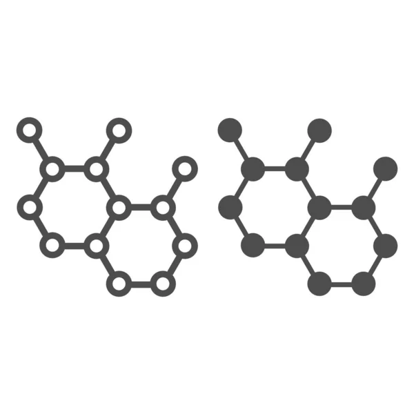 Moleculaire structuurlijn en solide icoon, wetenschapsconcept, Moleculeteken op witte achtergrond, chemische formule bestaande uit moleculen icoon in outline stijl voor mobiel en web design. vectorgrafieken. — Stockvector