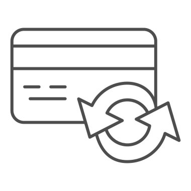 Yuvarlak ok ince çizgi simgesi, bankacılık konsepti, beyaz arka planda kredi kartı yenileme imzası, mobil ve web tasarımı için ana hatlı Nakit servis sembolü olan kredi kartı. Vektör grafikleri.