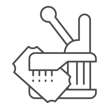 İnce çizgi simgesi, toplu taşıma konsepti, arka planda yırtık pırtık cihaz işareti olan bilet, mobil ve web tasarımı için ana hatları belirlenmiş bir bilet simgesi. Vektör grafikleri.