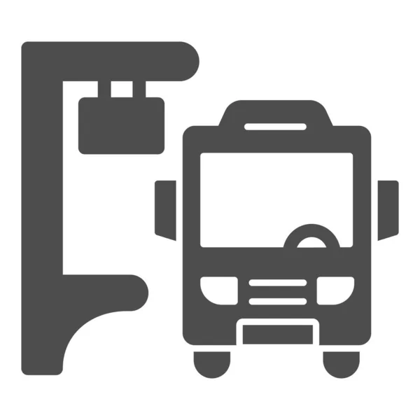 Bussen stopper solid ikon, kollektivtransport konsept, Silhouette av buss ved stoppskilt på hvit bakgrunn, Busstasjonsikon i glyph stil for mobilt konsept og web design. Vektorgrafikk. – stockvektor