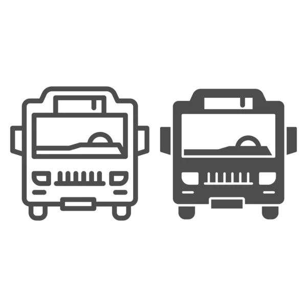 Línea de autobús de traslado e icono sólido, concepto de transporte público, señal de autobus sobre fondo blanco, icono de autobús en estilo de esquema para el concepto móvil y el diseño web. Gráficos vectoriales . — Vector de stock