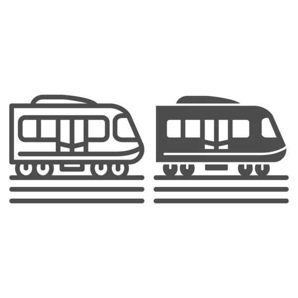 Línea de tren eléctrico e icono sólido, concepto de transporte público, signo de metro sobre fondo blanco, icono de tren de alta velocidad en estilo de esquema para el concepto móvil y el diseño web. Gráficos vectoriales . — Archivo Imágenes Vectoriales