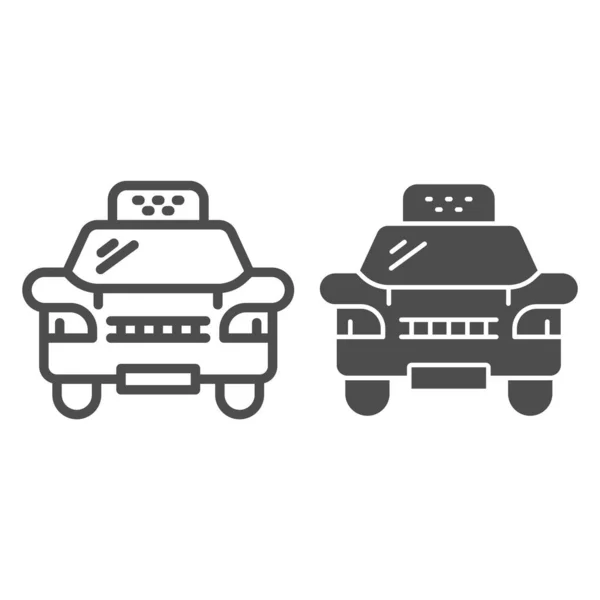 タクシーラインとソリッドアイコン、公共交通機関のコンセプト、白い背景にタクシー標識、モバイルコンセプトとウェブデザインのアウトラインスタイルでタクシーの車のアイコン。ベクトルグラフィックス. — ストックベクタ