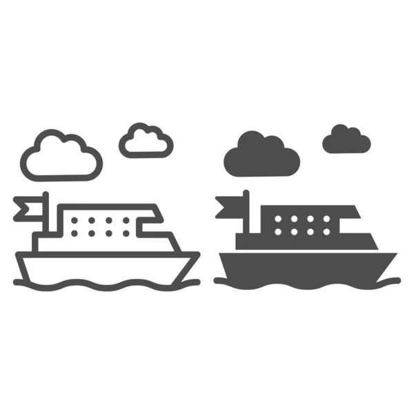 Ferry line and solid icon, Public transport concept, ferry ship transportation sign on white background, Boat on the sea icon in outline style for mobile concept and web design. Vector graphics. — Stock Vector