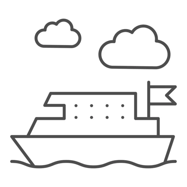 Ícone de linha fina de balsa, conceito de transporte público, sinal de transporte de navio de balsa no fundo branco, barco no ícone do mar no estilo de contorno para o conceito móvel e web design. Gráficos vetoriais . — Vetor de Stock