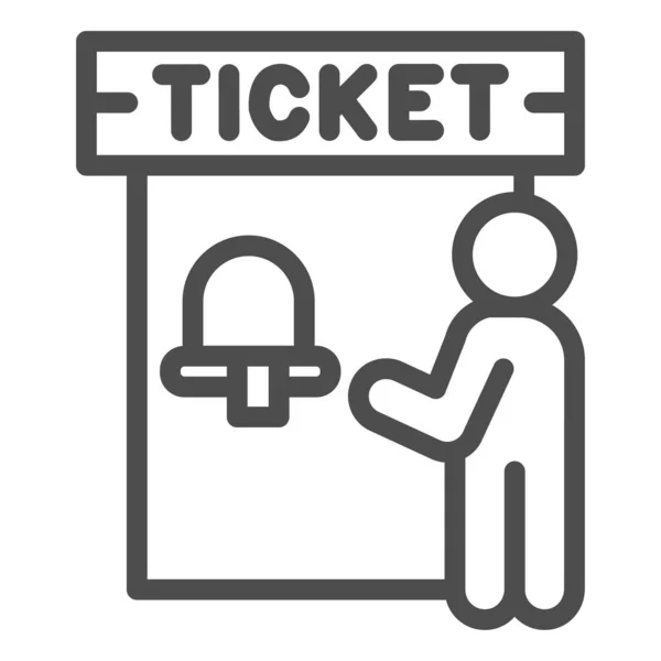 Ticket office and person line icon, concepto de transporte público, ticket box sign on white background, man buy tickets in cashbox icon in outline style for mobile, web design. Gráficos vectoriales . — Vector de stock