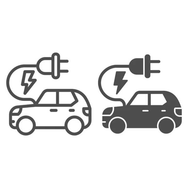 Electric car line and solid icon, Public transport concept, Hybrid Eco friendly auto sign on white background, electric car with plug icon in outline style for mobile and web design. Vector graphics.