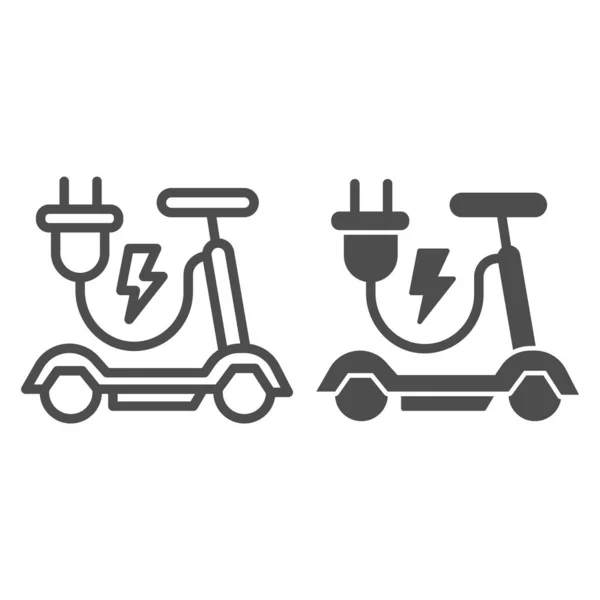 Linea scooter elettrico e icona solida, concetto di trasporto pubblico, segno di trasporto alternativo eco su sfondo bianco, icona scooter elettrico calcio in stile contorno per cellulare e web. Grafica vettoriale. — Vettoriale Stock