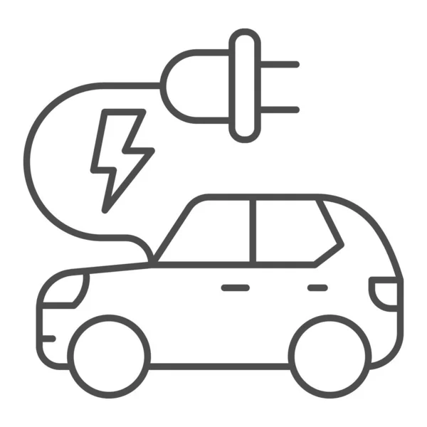 Elektroauto-Schmalspur-Symbol, Konzept des öffentlichen Verkehrs, Hybrid-Umweltfreundliches Autoschild auf weißem Hintergrund, Elektroauto mit Plug-in-Symbol im Umriss-Stil für Mobil- und Webdesign. Vektorgrafik. — Stockvektor