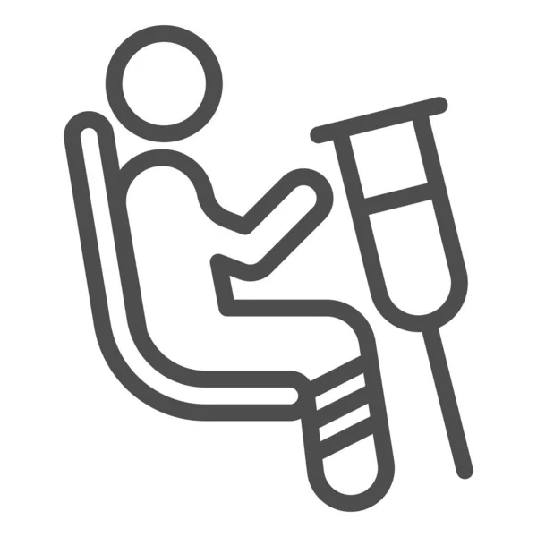 Place for disabled people line icon, Public transport concept, Priority seating sign on white background, person in chair with crutches icon in outline style. Vector graphics. — Stock Vector