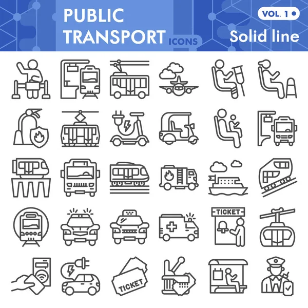 Public transport line icon set, Traffic symbols collection or sketches. Passenger and public transportation linear style signs for web and app. Vector graphics isolated on white background.