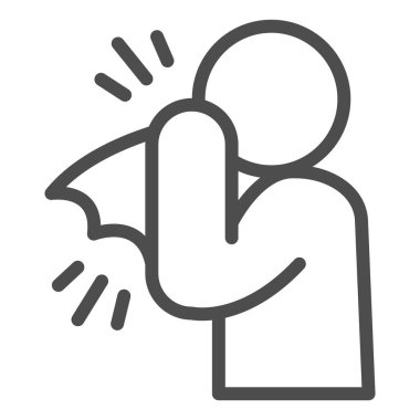 Soğuk çizgi ikonu olan bir adam, hijyen konsepti, beyaz arka planda doku işaretine hapşıran bir adam, cep telefonu ve internet için dış hatları olan bir doku ikonu olan bir adam. Vektör grafikleri.