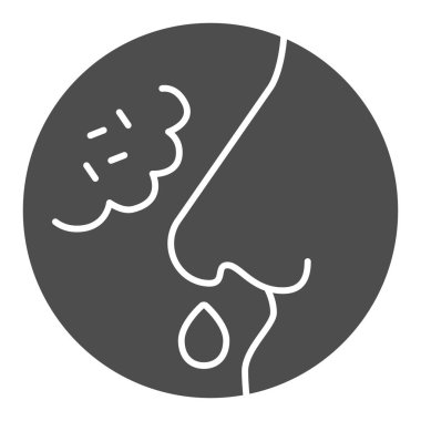 Akan burun ve toz bulutu katı ikonu, alerji konsepti, beyaz arka planda toz alerjisi işareti, mobil ve web için glifli hava alerji ikonuna alerjik reaksiyon. Vektör grafikleri.