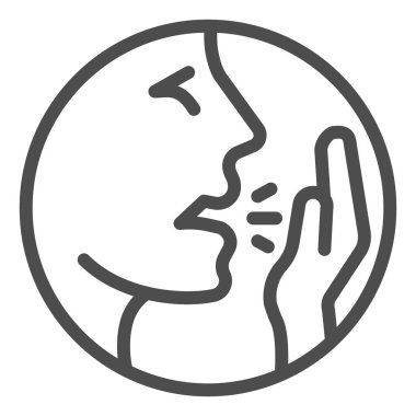 Öksürük çizgisi simgesi, hijyen konsepti, beyaz arka planda virüs önleme ölçüsü işareti, cep telefonu ve internet için el ikonu ile ağzını kapat. Vektör grafikleri.