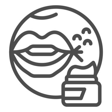 İsilik ve merhem çizgisi ikonu olan dudaklar, alerji konsepti, beyaz arka planda Herpes imzası, mobil konsept ve web tasarımı için özet biçimli yüz ve merhem ikonu. Vektör grafikleri.