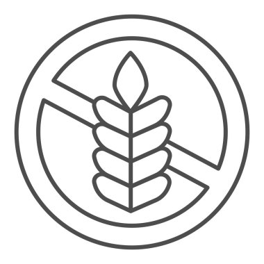 Buğday ince çizgi ikonu, alerji konsepti, beyaz arka planda glütensiz tabela, mobil konsept ve web tasarımı için ana hatlı tahıl ikonu dalında gıda alerjisi. Vektör grafikleri.