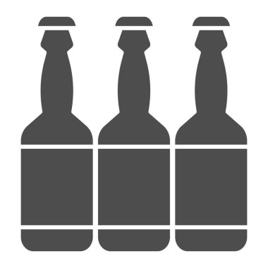 Bira şişeleri katı ikon, bira fabrikası konsepti, beyaz arka planda bir şişe alkol işareti, mobil konsept ve web tasarımı için üç bira şişesi simgesi. Vektör grafikleri.