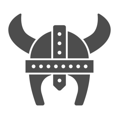 Boynuzlu ortaçağ miğferi, sağlam ikon, savaş konsepti, beyaz arka planda boynuzlu miğfer işareti, mobil konsept ve web tasarımı için sembol şeklinde Viking miğferi. Vektör grafikleri.