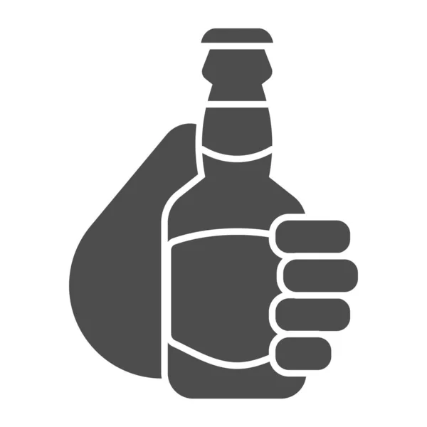 Bouteille de bière à la main icône solide, concept de bière artisanale, main avec panneau de bouteille sur fond blanc, bras tenant icône bouteille de bière dans le style glyphe pour la conception mobile et web. Graphiques vectoriels. — Image vectorielle