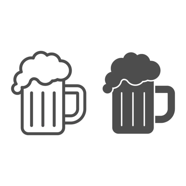 Caneca de linha de cerveja e ícone sólido, conceito de cerveja artesanal, sinal de bebida no fundo branco, ícone de cerveja no estilo esboço para o conceito móvel e web design. Gráficos vetoriais . — Vetor de Stock
