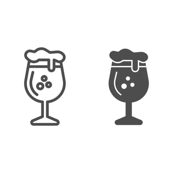 Склянка пивної лінії та суцільна ікона, концепція крафтового пива, келих пива зі знаком піни на білому тлі, напій у скляній іконі в контурному стилі для мобільної концепції та веб-дизайну. Векторна графіка . — стоковий вектор