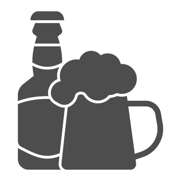 Glasflaska och öl mugg fast ikon, Craft öl koncept, Alkohol Drink sign på vit bakgrund, Öl flaska med glas ikon i glyf stil för mobila koncept, webbdesign. Vektorgrafik. — Stock vektor