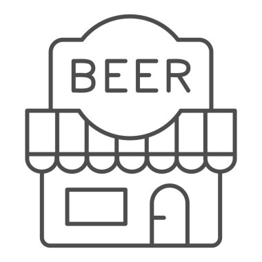 Bira dükkanı, ince çizgi ikonu, Craft bira konsepti, beyaz arka plandaki bira dükkanının ön cephesi, mobil konsept ve web tasarımı için tasarım tarzında alkol barı ikonu. Vektör grafikleri.
