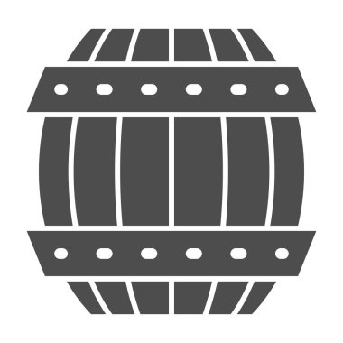 Bira fıçısı dolusu sert ikon, zanaat birası kavramı, beyaz arka planda klasik ahşap fıçı tabelası, alkol için ahşap konteynır, mobil ve internet için glifli içecek ikonu. Vektör grafikleri.