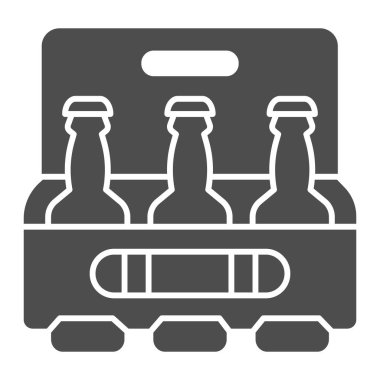 Bir kutu bira, sağlam ikon, içecek konsepti, beyaz arka planda üç şişe işareti olan bira kutusu, mobil konsept için sembol şeklinde şişe ikonu, web tasarımı. Vektör grafikleri.