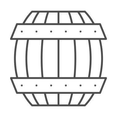 Bira fıçısı, ince çizgi ikonu, Craft bira konsepti, beyaz arka planda klasik ahşap fıçı tabelası, alkol için ahşap konteynır, mobil ve web için taslak tarzı ikon. Vektör grafikleri.