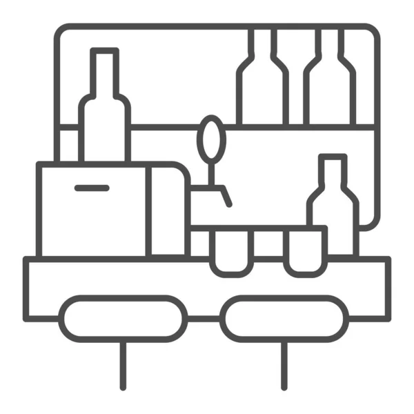 Бар стол с бутылками, стекло и кран тонкой линии значок, концепция Craft пиво, бар счетчик знак на белом фоне, паб иконка интерьера в набросок стиль для мобильного концепта, веб-дизайн. Векторная графика. — стоковый вектор