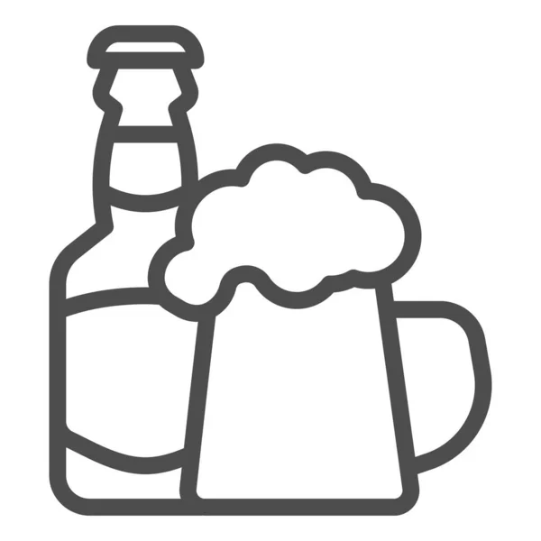 Garrafa de vidro e ícone de linha de caneca de cerveja, conceito de cerveja artesanal, sinal de bebida alcoólica no fundo branco, garrafa de cerveja com ícone de vidro no estilo esboço para o conceito móvel, web design. Gráficos vetoriais . — Vetor de Stock